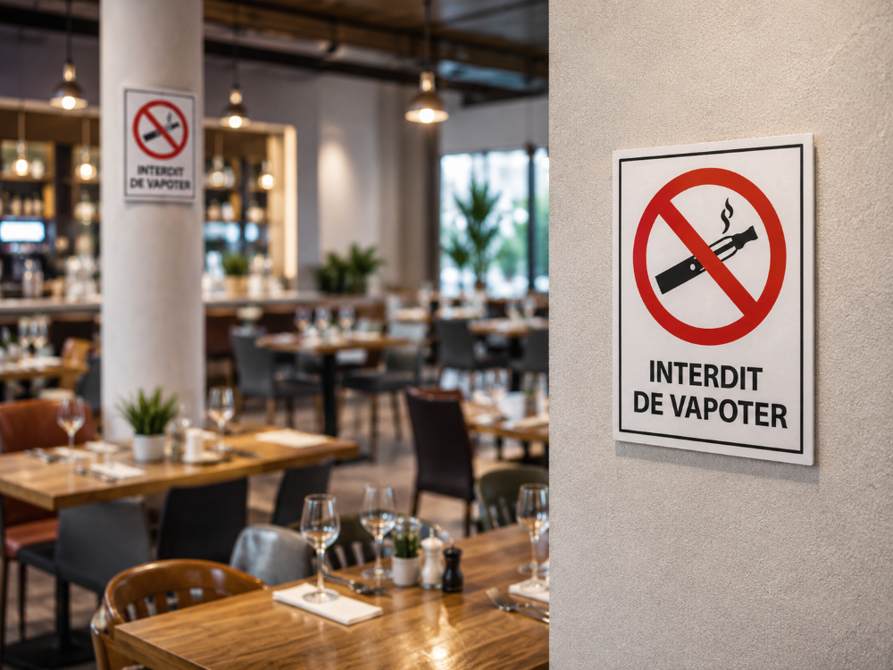 Panneau d'interdiction de vapoter affich&eacute; dans un restaurant - securinorme