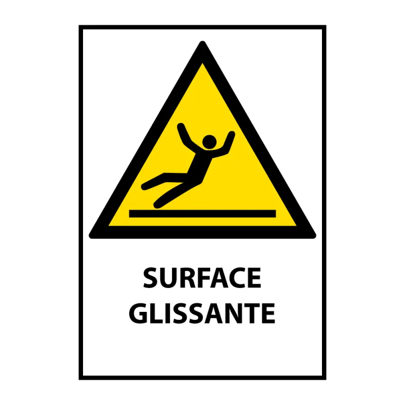 Panneau avec pictogramme danger ISO 7010 W011 avec texte "surface glissante"