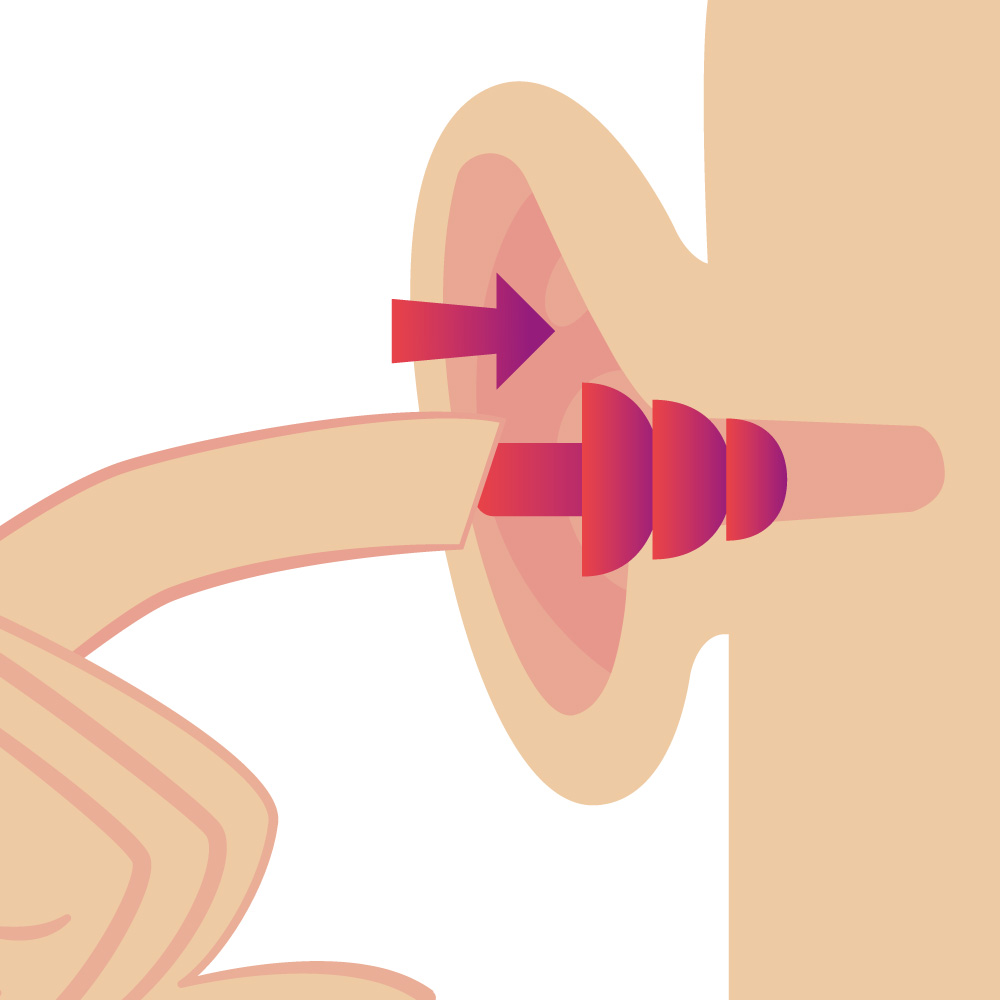 Image montrant comment placer des bouchons d'oreilles réutilisables dans le canal auditif