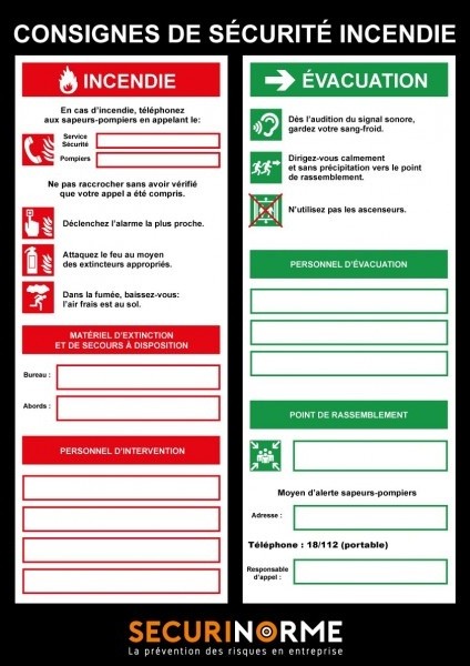 Poster consignes de sécurité incendie